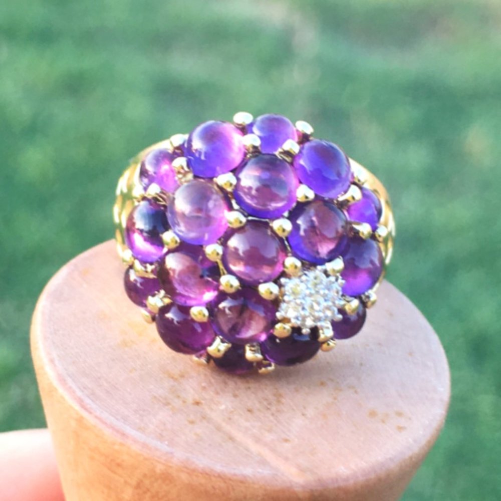 Amethyst Bubble Ring Gold Over .925 Sterling Silver Statement Cocktail Ring